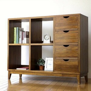  bookcase open shelf sideboard living board display shelf drawer storage wooden natural tree modern cheeks natural wood final product TW rack chest 