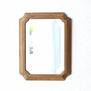 鏡 壁掛けミラー ウォールミラー おしゃれ 木製 チーク 天然木 木枠 シンプル 玄関 洗面 トイレ ナチュラルウッドのミラーフレーム M