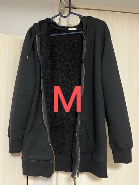 パーカー GU ジップアップ 黒 フード ジャケット フリース裏地 Mサイズ