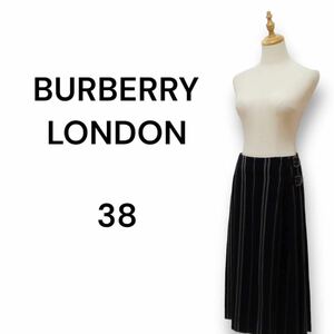BURBERRY LONDON バーバリーロンドン ラップスカート 巻きスカート ロング丈 ストライププリーツスカート バックルマジックテープ留め