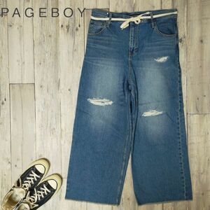 ☆alicia PAGE BOY アリシアページボーイ☆USED クラッシュ加工 ワイド デニム パンツ レディース Size（M) S1155