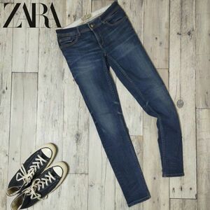 ☆ZARA BASIC ザラ☆USED加工 ストレッチ スキニー デニム パンツ EUR36 レディース W26 S868