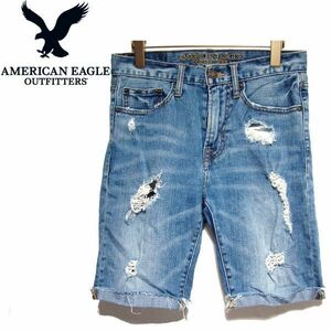 ★AMERICAN EAGLE アメリカンイーグル★USED クラッシュ 加工 デニム ハーフパンツ ショートパンツ W28 S113