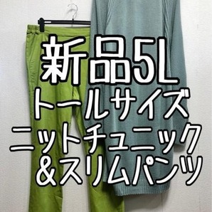 新品☆5Lトール♪Vネックニットチュニック&裏起毛あったかスリムパンツ☆z289