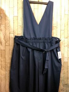  new goods *8L size musemuse overall become wide pants navy blue *s587