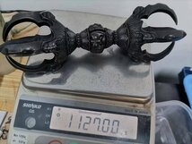 「密教法具 寺院用仏具」鬼面型 五鈷杵 青銅製磨き仕上げ 長さ 23cm_画像6