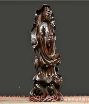 仏教美術 精密細工 木彫仏像 黒檀木 観音菩薩像　仏像　置物 高さ30cm 職人手作り 木彫り_画像1