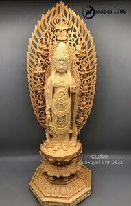 最新作 総檜材 木彫仏像 仏教美術 精密細工 聖観音菩薩立像 仏師手仕上げ品 高さ40cm