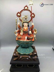 極上品 彩色八臂弁財天座像 最新作 総檜材 木彫仏像 仏教美術 精密細工 金箔 切金