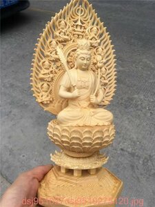 虚空蔵菩薩像 木彫 檜木 高28cm 職人手作り 仏像 彫刻