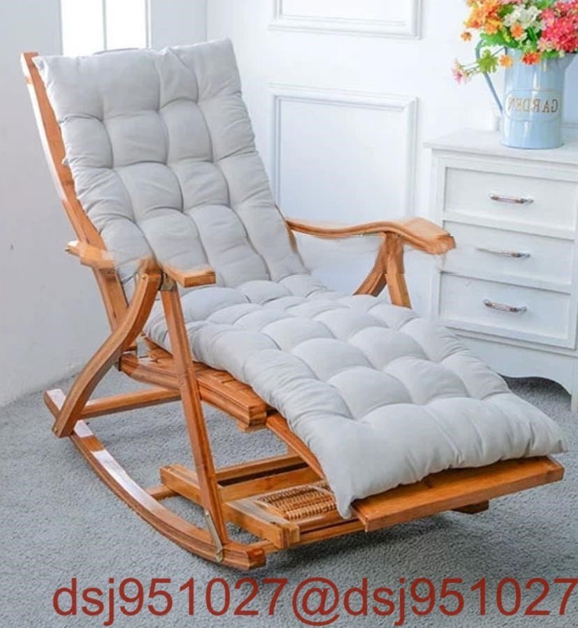 Folding Chair Bamboo Rocking Chair Nap Lounge Chair Leisure Home Chair with Long Cushion Height Adjustable, handmade works, furniture, Chair, Chair, chair