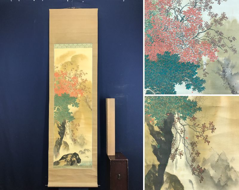 [Authentic] Sugatenrei/Maple leaves and streams/Autumn landscape/Landscape/Hanging scroll ☆Treasure ship☆AD-761, Painting, Japanese painting, Landscape, Wind and moon