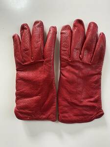 [ used ] Italy made lady's leather glow bread leather gloves size 6 half wool lining 