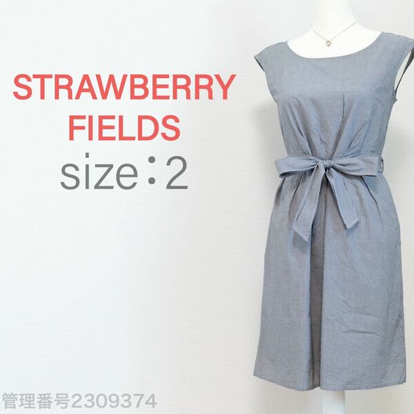 【送料無料】STRAWBERRY-FIELDS(ストロベリーフィールズ)ギンガムチェック　ノースリーブ　ひざ丈ワンピース　ウエストリボン