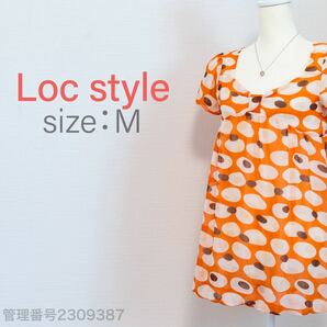 【送料無料】Loc style(ロコスタイル)ランダムドット柄　フレンチスリーブ　ミニワンピース　チュニックワンピ　オレンジ