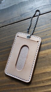  card-case, pass case Tochigi saddle leather hand made leather craft * natural *19