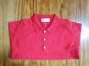美品　カシミア100%の明るめの赤色のポロシャツタイプのセーター　ハイゲージの良い作り　セミビンテージ　香港製