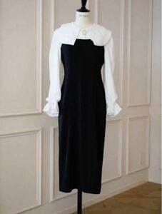 新品Herlipto Galerie Pearl Collar Dress 誕生会謝恩会ワンピース ブラック ワンピース黒長袖無地