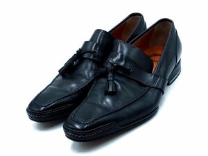 Santoni サントーニ タッセル ローファー シューズ size8（27-27.5cmくらい）/黒 ■■◎ ☆ dka9 メンズ