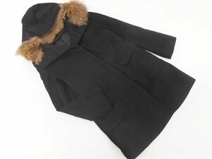  McAfee Tomorrowland wool . raccoon fur hood coat size38/ black *# * dka7 lady's 