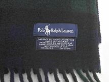 ネコポスOK POLO RALPH LAUREN ポロ ラルフローレン カシミヤ100% チェック マフラー 緑 ■■ ☆ dka6 レディース_画像5