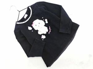 mezzo piano メゾピアノ ナルミヤ 裏起毛 ワッペン リボン カットソー size120cm/黒 ◇■ ☆ dkb4 子供服