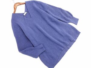 earth music&ecology Earth Music & Ecology V neck knitted sweater sizeF/ blue *# * dkb7 lady's 