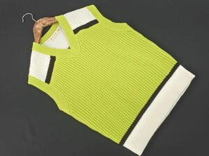 UNIQLO ユニクロ MARNI Vネック ニット ベスト sizeM/黄緑ｘ白 ◇■ ☆ dkc1 レディース