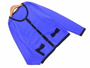  cat pohs OK INDIVI Indivi silk . crew neck knitted cardigan sizeM/ blue x black *# * dkc4 lady's 