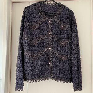 Pousse Cafe blue label プースカフェ カーディガン パール スパンコール レース 婦人服 ミセス LL 秋冬