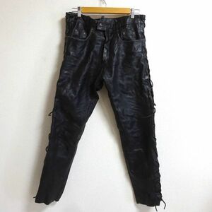 ◆Peschls レザーパンツ ライダースパンツ 編み上げ 革パンツ 黒 ブラック XL