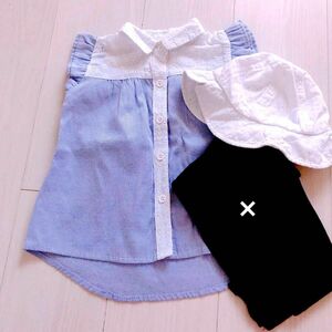 帽子　ズボン　シャツ　セット売り　お揃い　95 100 レース　花柄シャツ　ノースリーブシャツ　レース帽子　　ユニクロ　 ザラ