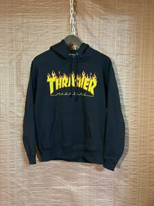 スラッシャー　珍しいネイビー　スウェットパーカー　L THRASHER ファイヤーパターン　/ メンズブランド　スケーター　オールド古着