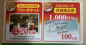  懸賞　応募☆なんばグランド花月フリーチケットペア券 (6ヶ月有効)10組20名様/CGCグループ共通商品券1,000円分 100名様