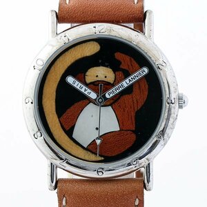 PIERRE LANNIER ピエールラニエ 065.720 クオーツ 猿 モンキー ブラウン文字盤 レザーベルト メンズ腕時計 #31765