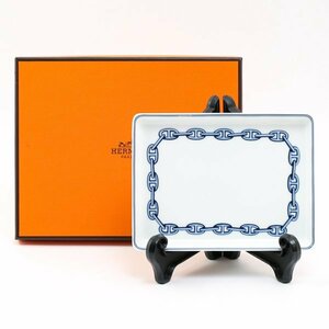 HERMES エルメス シューヌダンクル ブルー 角皿 インテリア 陶器 中古 箱付 #33644YRT