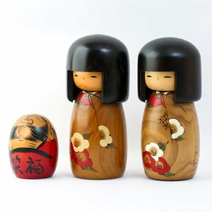 卯三郎 こけし 福笑だるま 達磨 日本古美術 伝統工芸 郷土玩具 民芸品 木工芸 3体 #35188