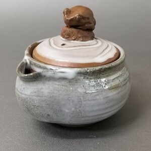 Zb12). bin unused . white glaze Ono wide person inspection : small teapot Bizen . Yakishime . tea utensils . tea utensils small teapot 