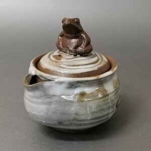 Zb52). bin unused . white glaze Ono wide person inspection : small teapot Bizen . Yakishime . tea utensils . tea utensils small teapot 