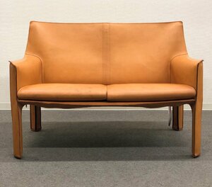 レア■Cassina/カッシーナ■414 CAB ラウンジチェア 2シーター ソファ コニャック マリオ・ベリーニ 2人掛け★埼玉発送★