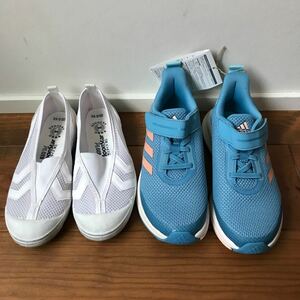  новый товар не использовался 2 пара moon Star adidas Adidas Junior спортивные туфли внутри надеть обувь 21cm голубой MOON STAR сменная обувь 22cm белый обувь обувь новый . период 20