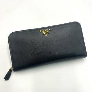 B942 PRADA プラダ 長財布 ラウンドファスナー サフィアーノ ウォレット 小銭入れ 札入れ ジッピーウォレット レザー 金ロゴ ブラック 