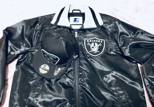  【極美品】STARTER社製 JACKET OAKLAND RAIDERS／LOSANGELS RAIDERS　Lサイズ　レイダース／ニューエラ社製 メッシュキャップ セット