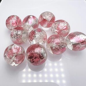 蓄光 ホタルガラス 8mm 10個セット クリアピンク 沖縄とんぼ玉 とんぼガラス 