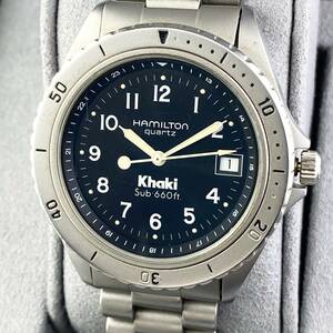 【1円〜】HAMILTON ハミルトン 腕時計 メンズ KHAKI カーキ 9745 ブラック文字盤 Sub 660ft ラウンドフェイス デイト 可動品