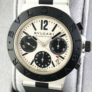 【1円〜】BVLGARI ブルガリ 腕時計 メンズ AT 自動巻 クロノグラフ ALUMINIUM アルミニウム AC38TA ホワイト文字盤 デイト 可動品