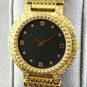 【1円〜】VERSACE ヴェルサーチ 腕時計 メンズ 7008011 ブラック文字盤 ゴールド メデューサ ラウンドフェイス 可動品