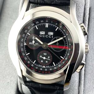 【1円箱付】GUCCI グッチ 腕時計 メンズ 5500 クロノグラフ ブラック文字盤 シェリー ラウンドフェイス デイデイト 可動品