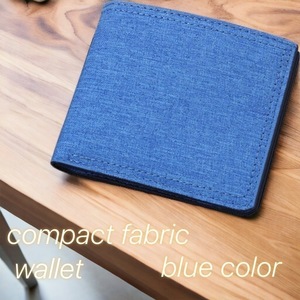 ブルー 2つ折りカードケース 財布 ファブリック素材 軽量 薄型　26ｇ