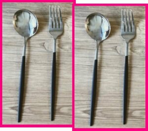 [ free shipping :4ps.@:kchi paul (pole) manner : cutlery set ]* silver & black :4 point :2 point x2 set spoon * Fork : stylish!!!: dinner set 